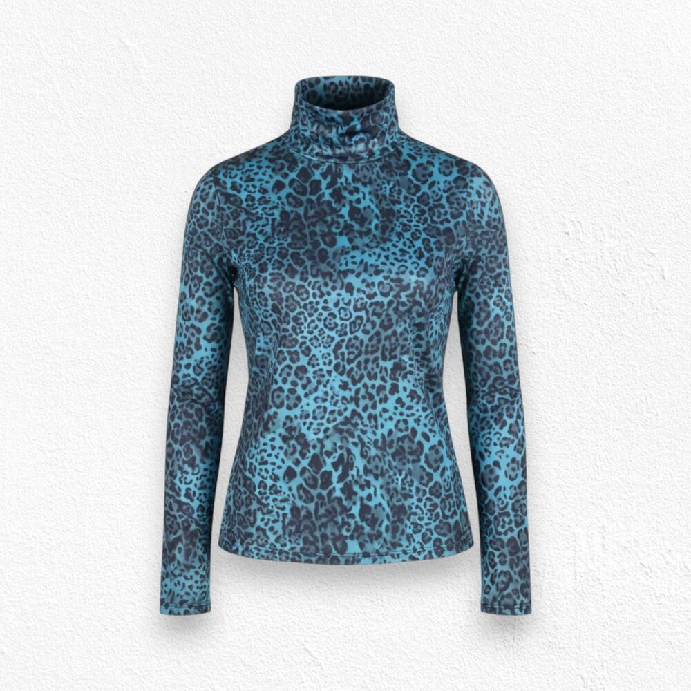 Boston Proper Emerald Green Animal Print Mob Wife Turtleneck Top Size Small